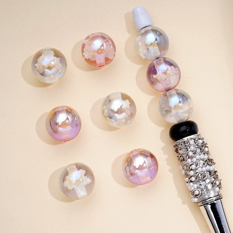 Bling Bling Shiny Clear Pink Purple Blue Clear Round Acrylic Beads Cloud Inside, 16MM