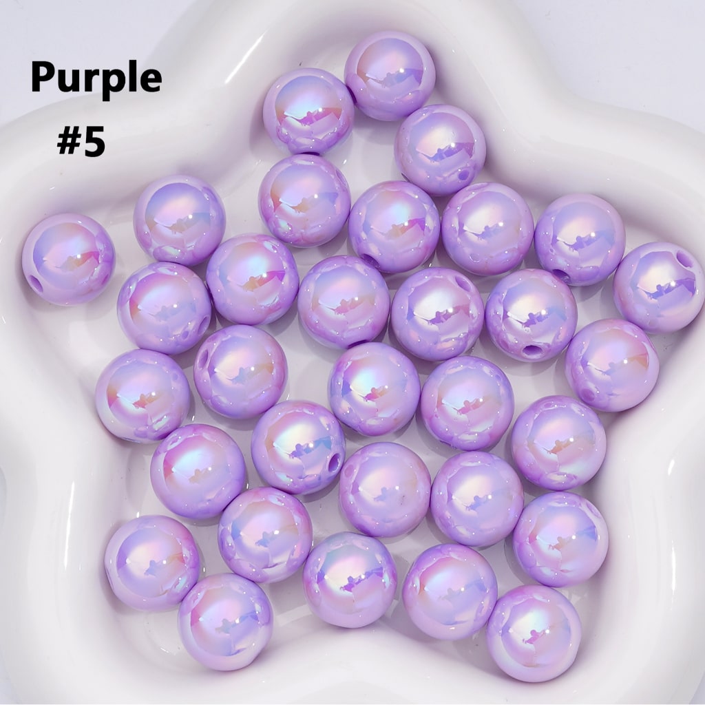 UV Coating Shiny Solid Color Round Acrylic Beads, 16MM