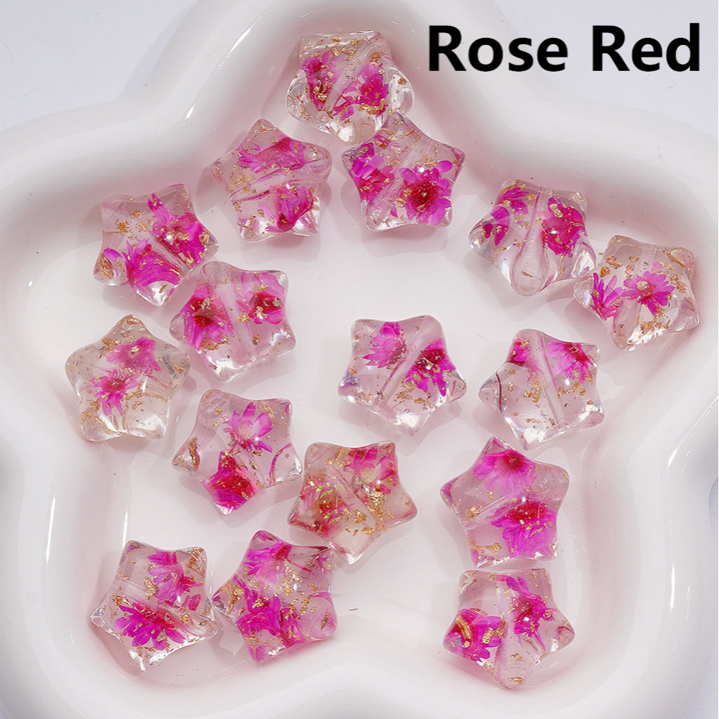 Multi-Color Dried Flowers Gold Foil Paper Inside Clear Star Acrylic Beads, 18MM (Single Color is available for 200pcs(Whole bag))
