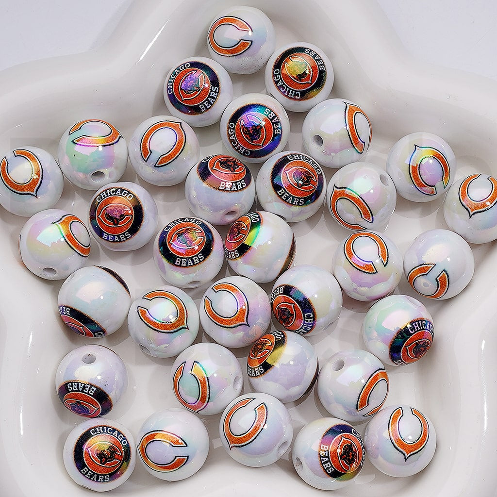 UV Coating USA American Football Teams NF Round Acrylic Beads, 16MM, Random Mix Teams and Single Team are Both Available to Choose