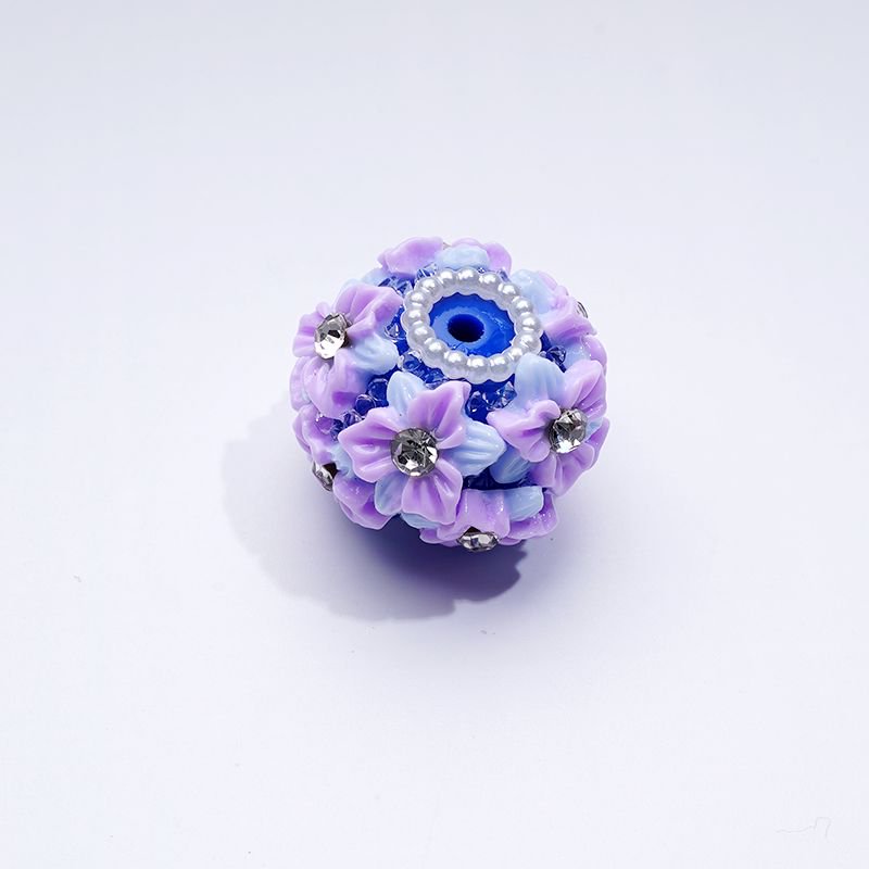 Multi-Color Cute Flowers Clear Rhinestone Inside White Pearls Ring Clear Sugars Round Clay Beads, 20MM