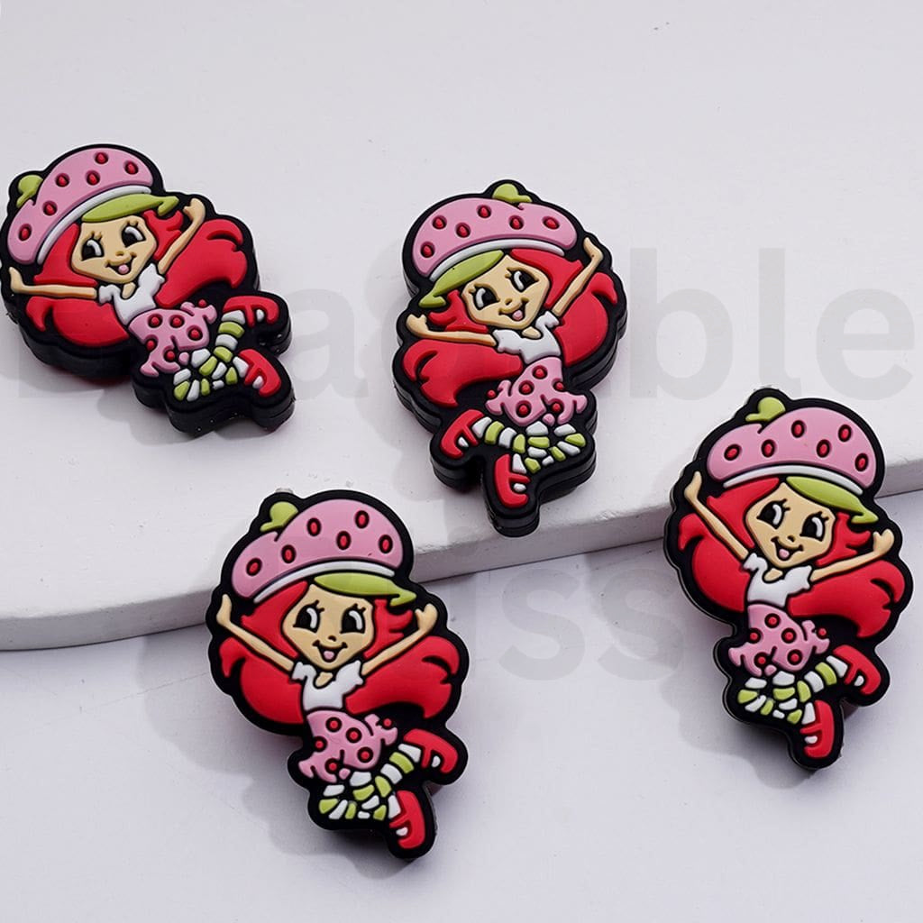 Cute Girl Strawberr Shortcak with Red Hair Silicone Focal Beads