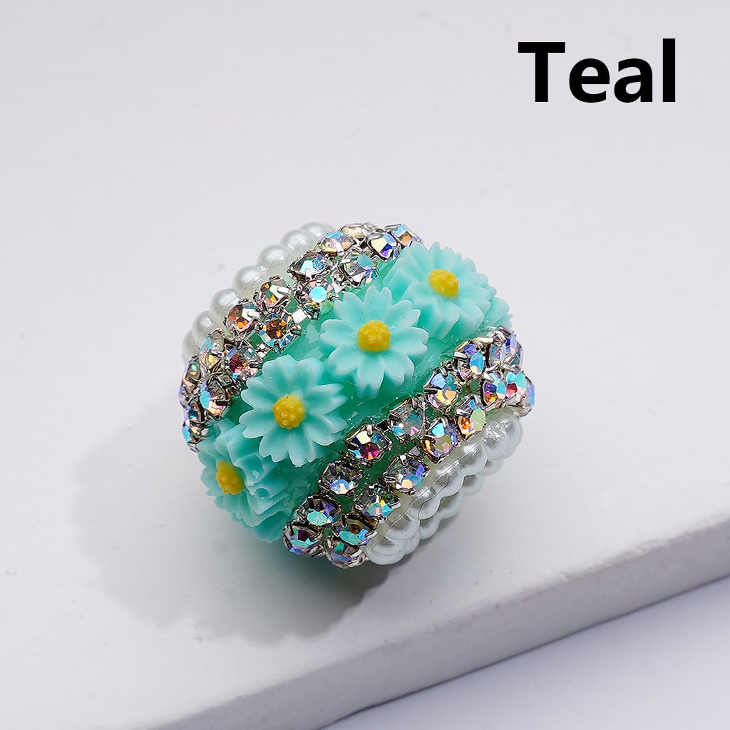 Mini Daisy Flower AB Rhinestones Chains White Pearls Loop Acrylic Beads, Around 20*18MM