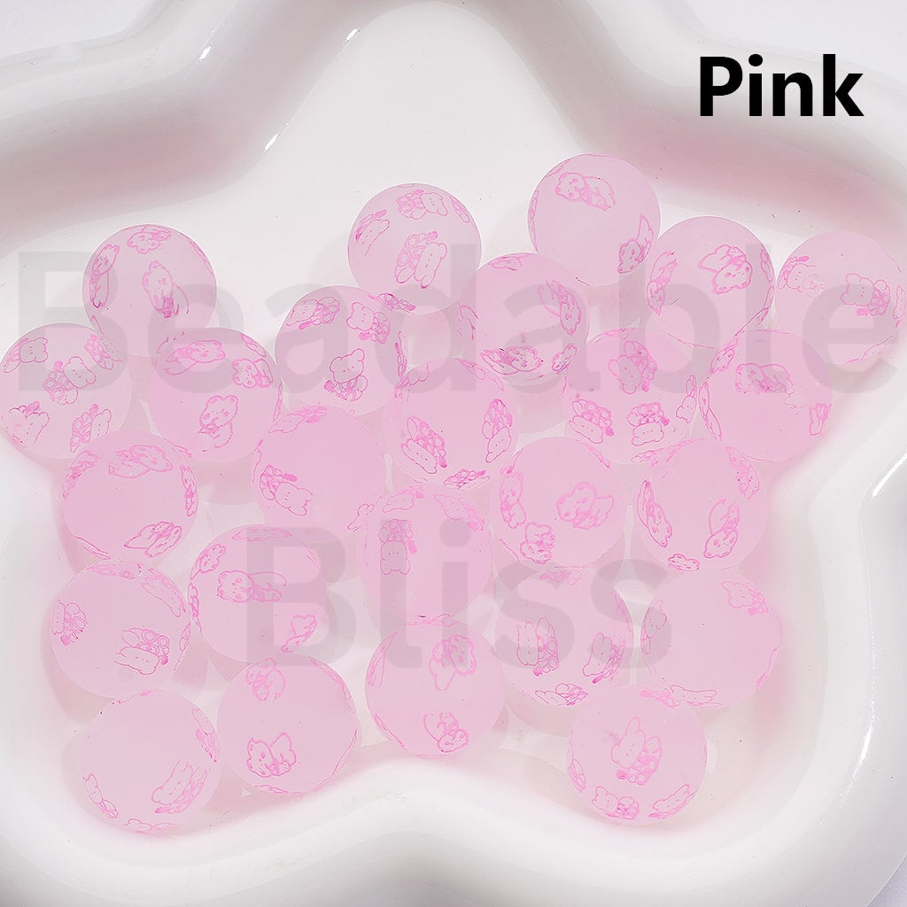 Frosted Multi-Color Sanri Hello Kitt Pochacc Prints Round Acrylic Beads, 16MM (Single Color Is available for 200pcs(Whole Bag))
