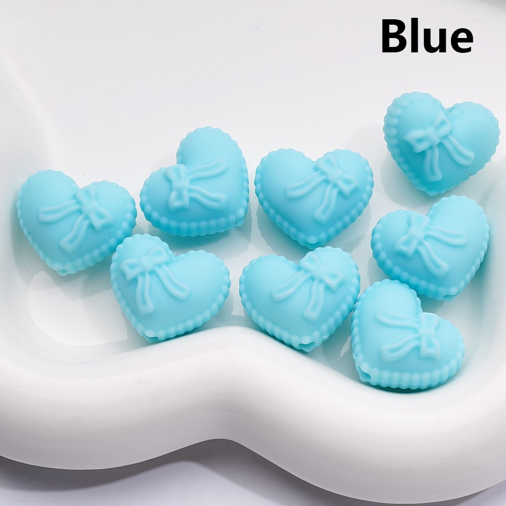 Acrylic Beads Rubber Coating Heart Shape with Bowknots, Multi-Color, 18*20MM (Single Color is av available for 200pcs(Whole Bag))