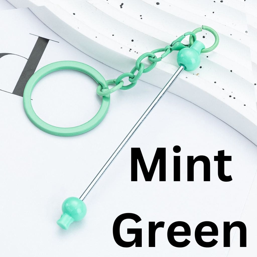 New Style DIY Beadable Metal Keychain with Bar in Solid Color, 153MM, the Small Ball is Plastic Material