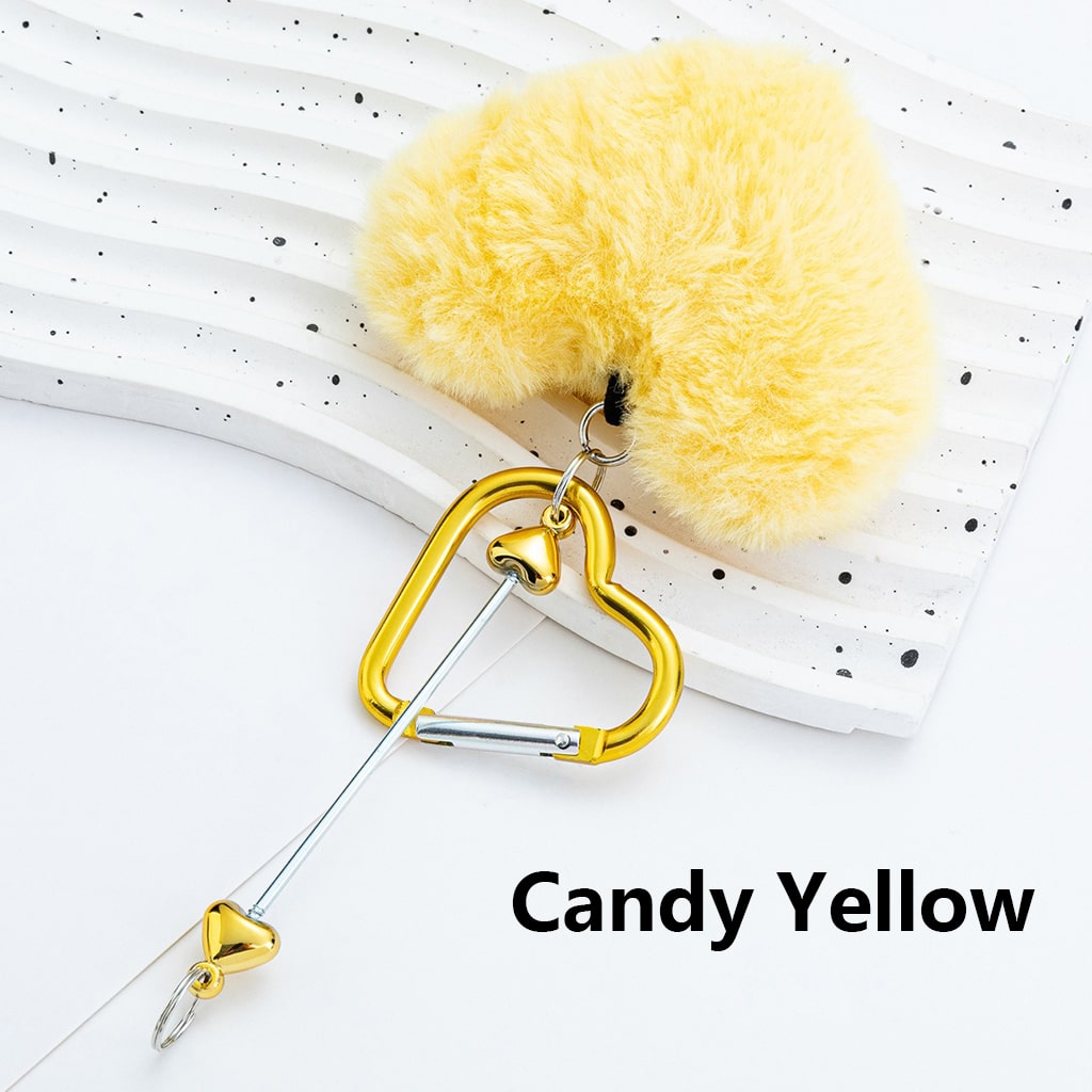 DIY Beadable Metal Heart Shape Keychain with Bar Large Pom Pom Heart , Around 160MM