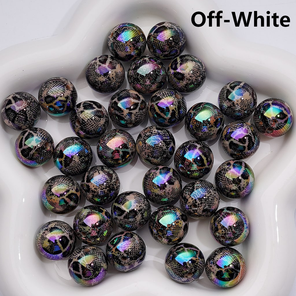 UV Coating Abstract Irreugal Black Spots Prints Round Acrylic Beads in Solid Color, 16MM
