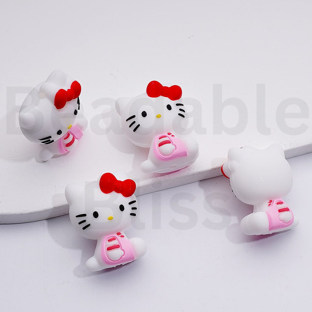 3D Cute Hell Kitt with Bowknots Silicone Focal Beads