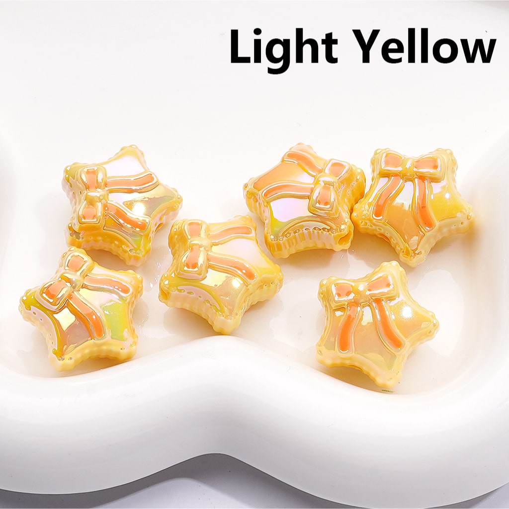 Acrylic Beads UV Coating Shiny Five-Pointed Star with Bowknots, Multi-Color, 20MM (Single Color is available for 200pcs(Whole Bag))