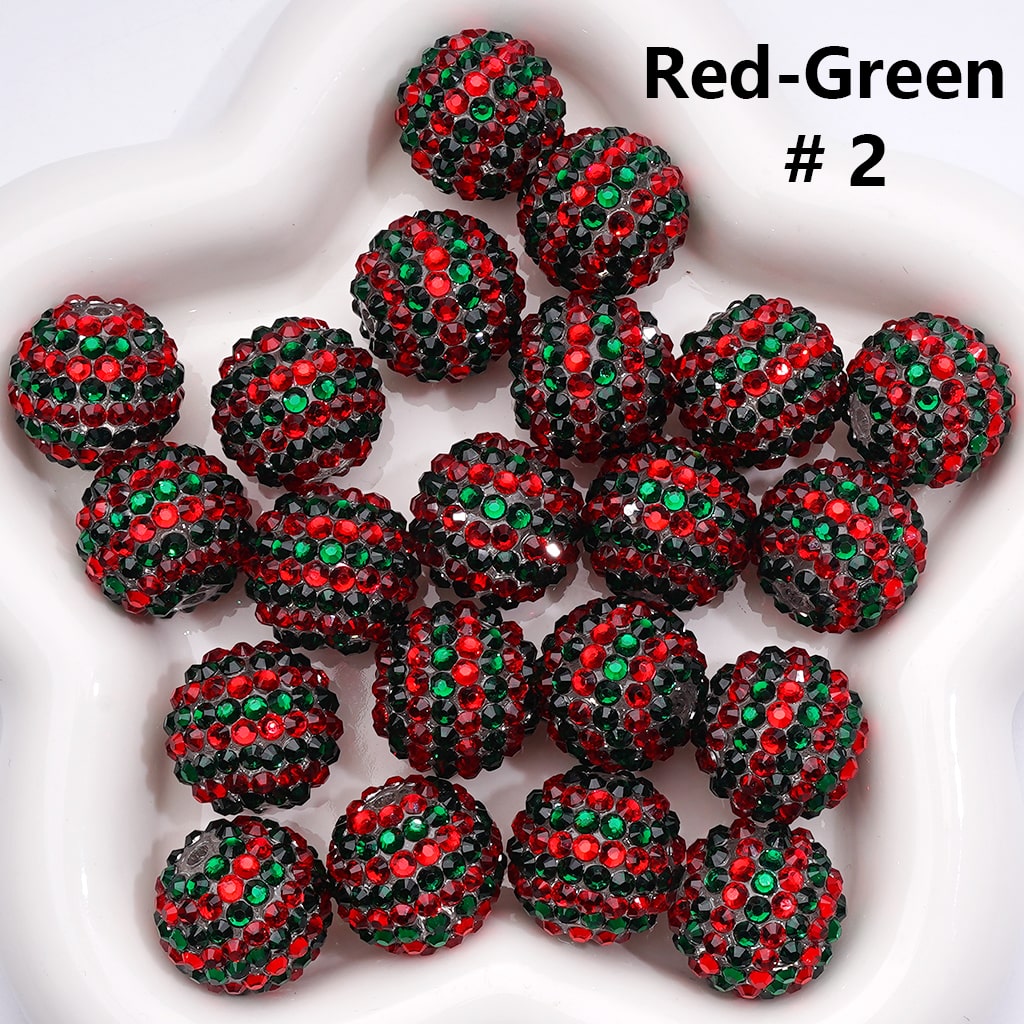 Double Color Shiny Rhinestones Stripes Round Acrylic Beads, 20MM