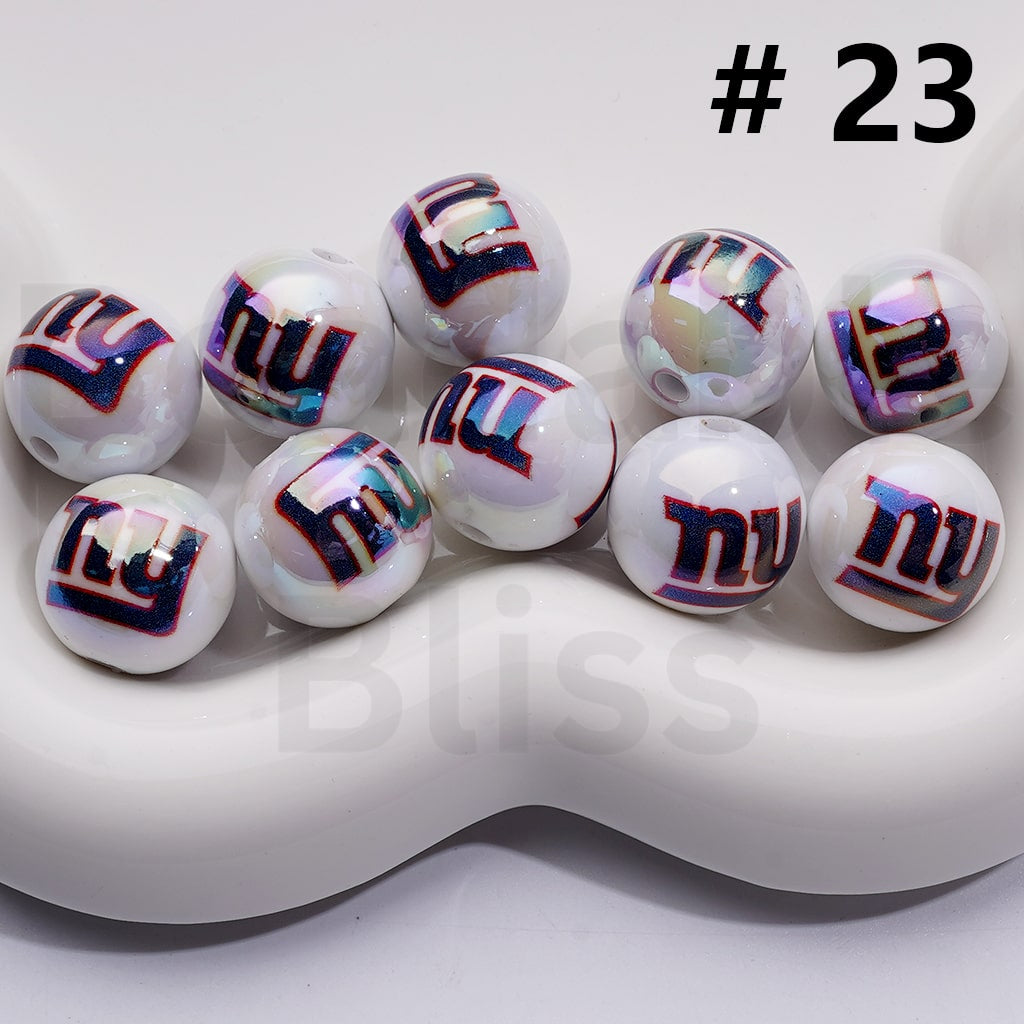 UV Coating USA American Football Teams NF Round Acrylic Beads, 16MM, Random Mix Teams and Single Team are Both Available to Choose