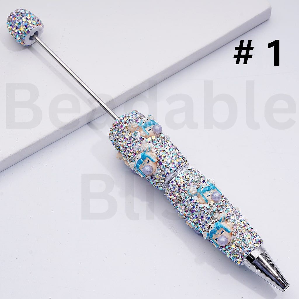 Cute Girl Po Mar White Pearls AB Rhinestones Clay Pens
