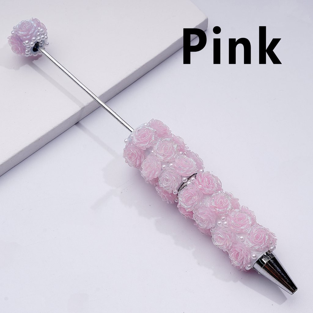 Beadable Pen Covered by Shiny Glitter Flowers White Pearls