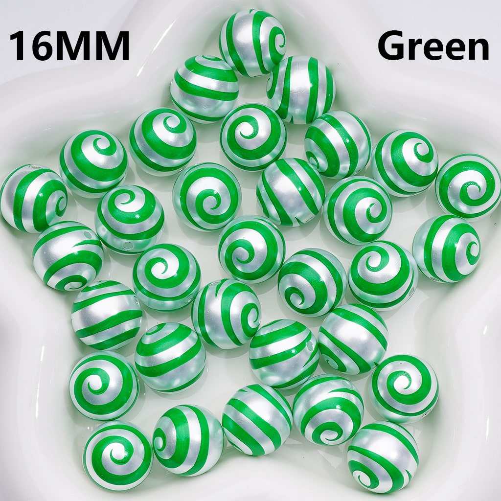 Multi-Color Lolipop Swirl Stripes Shiny Round Pearl Acrylic Beads, 16MM