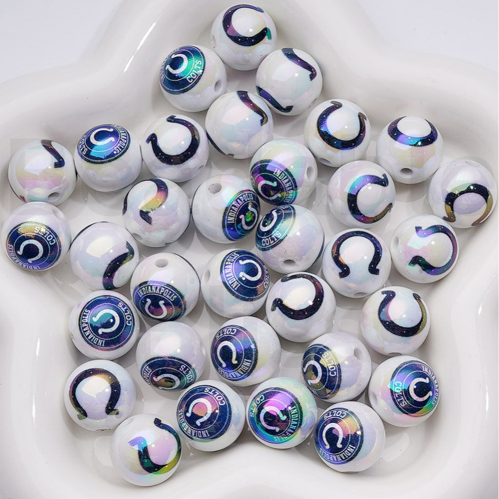 UV Coating USA American Football Teams NF Round Acrylic Beads, 16MM, Random Mix Teams and Single Team are Both Available to Choose
