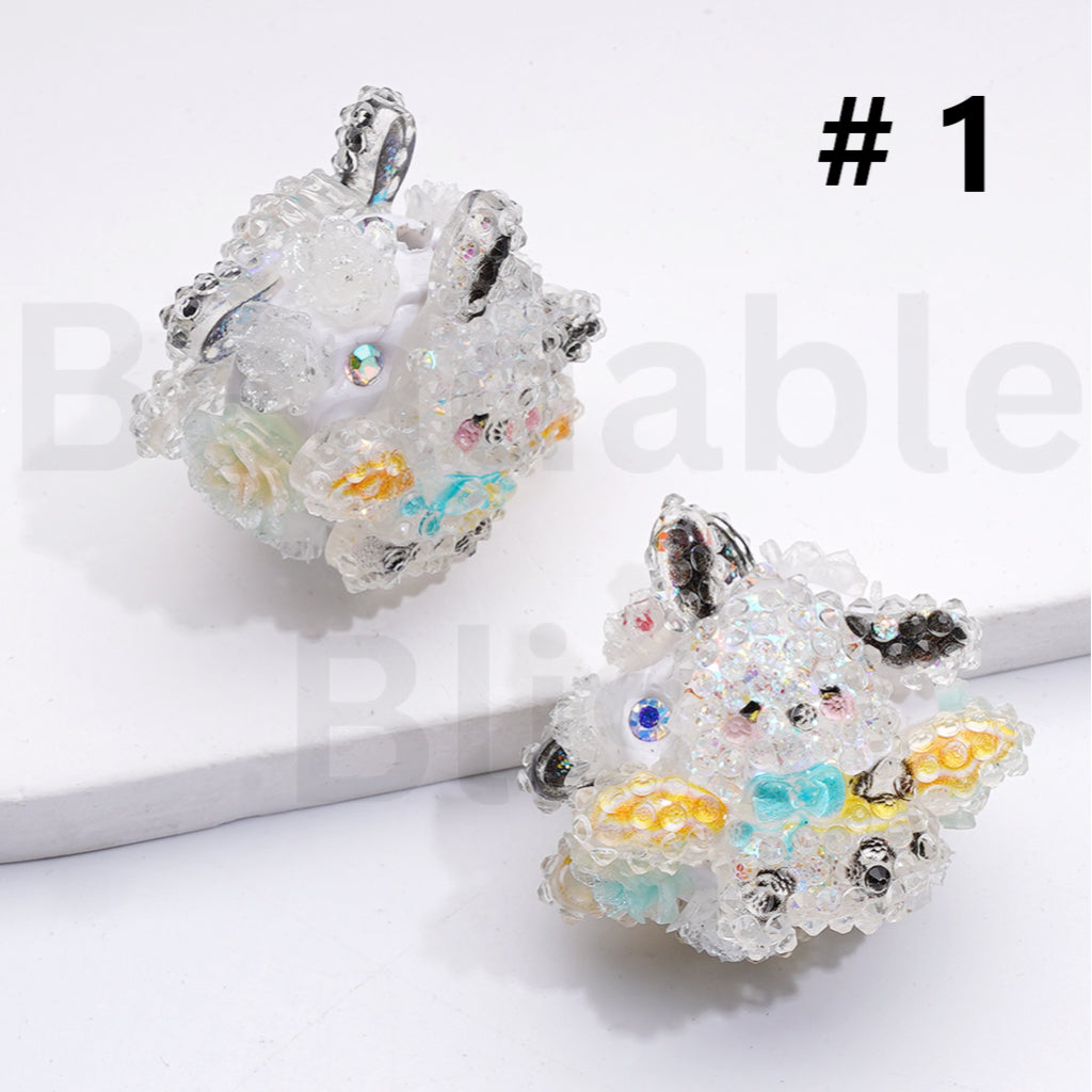 Luminous Cute Kurom Hello Kitt Pochacc Mushroom Shiny Glitter Flowers AB Rhinestones Clay Beads