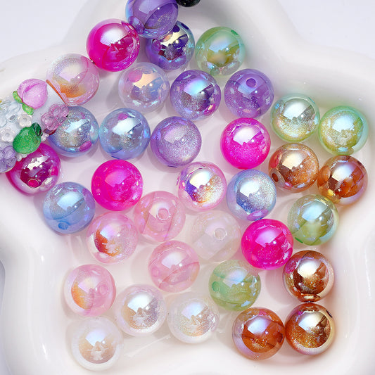 両面キャットアイグリッターラウンドアクリルビーズ、ランダムミックス、16MM