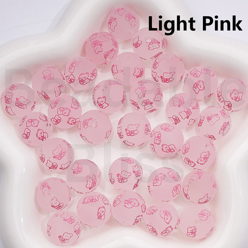 Frosted Multi-Color Sanri Hello Kitt Pochacc Prints Round Acrylic Beads, 16MM (Single Color Is available for 200pcs(Whole Bag))