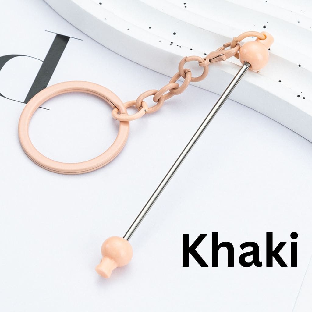 New Style DIY Beadable Metal Keychain with Bar in Solid Color, 153MM, the Small Ball is Plastic Material