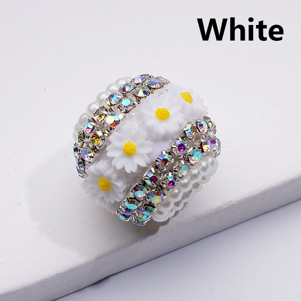 Mini Daisy Flower AB Rhinestones Chains White Pearls Loop Acrylic Beads, Around 20*18MM