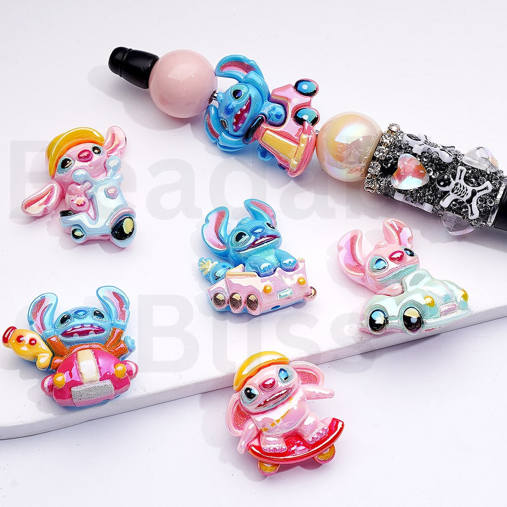 Acrylic Beads UV Coating Vivid Cute Disne Stitc Drives the Car, Random Mix