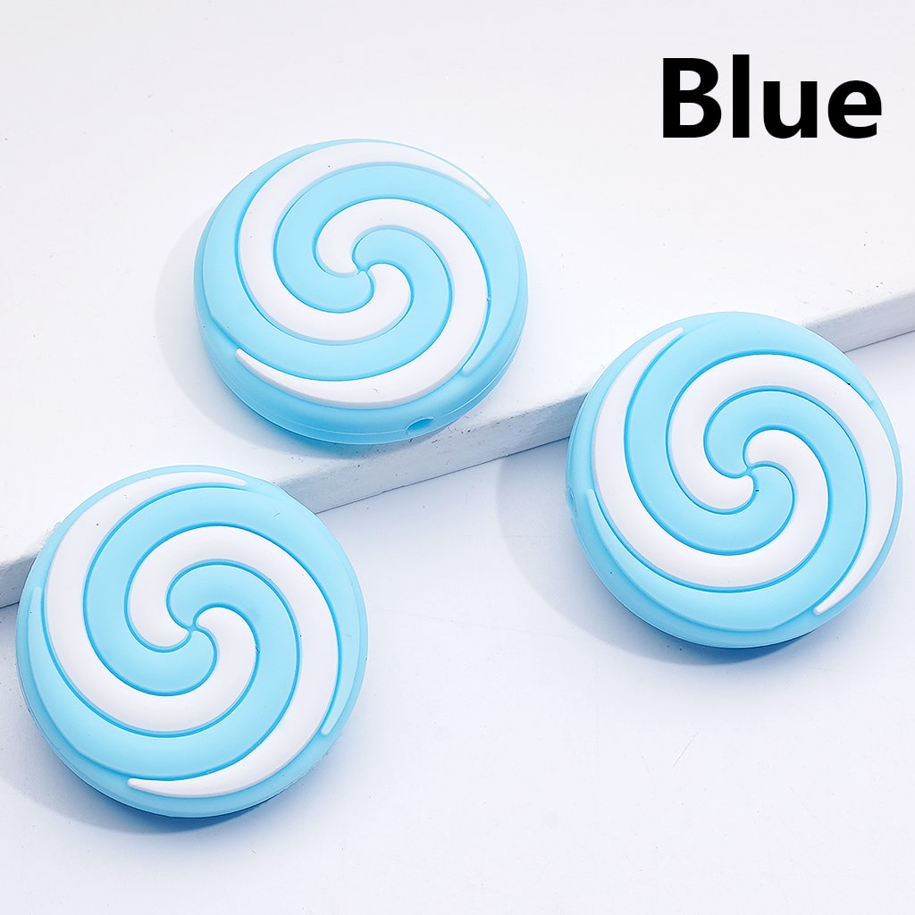 Multi-Color Swirls Stripes Lollipop Candy Round Flat Silicone Focal Beads