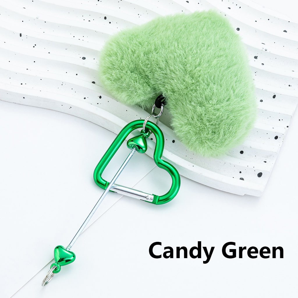 DIY Beadable Metal Heart Shape Keychain with Bar Large Pom Pom Heart , Around 160MM