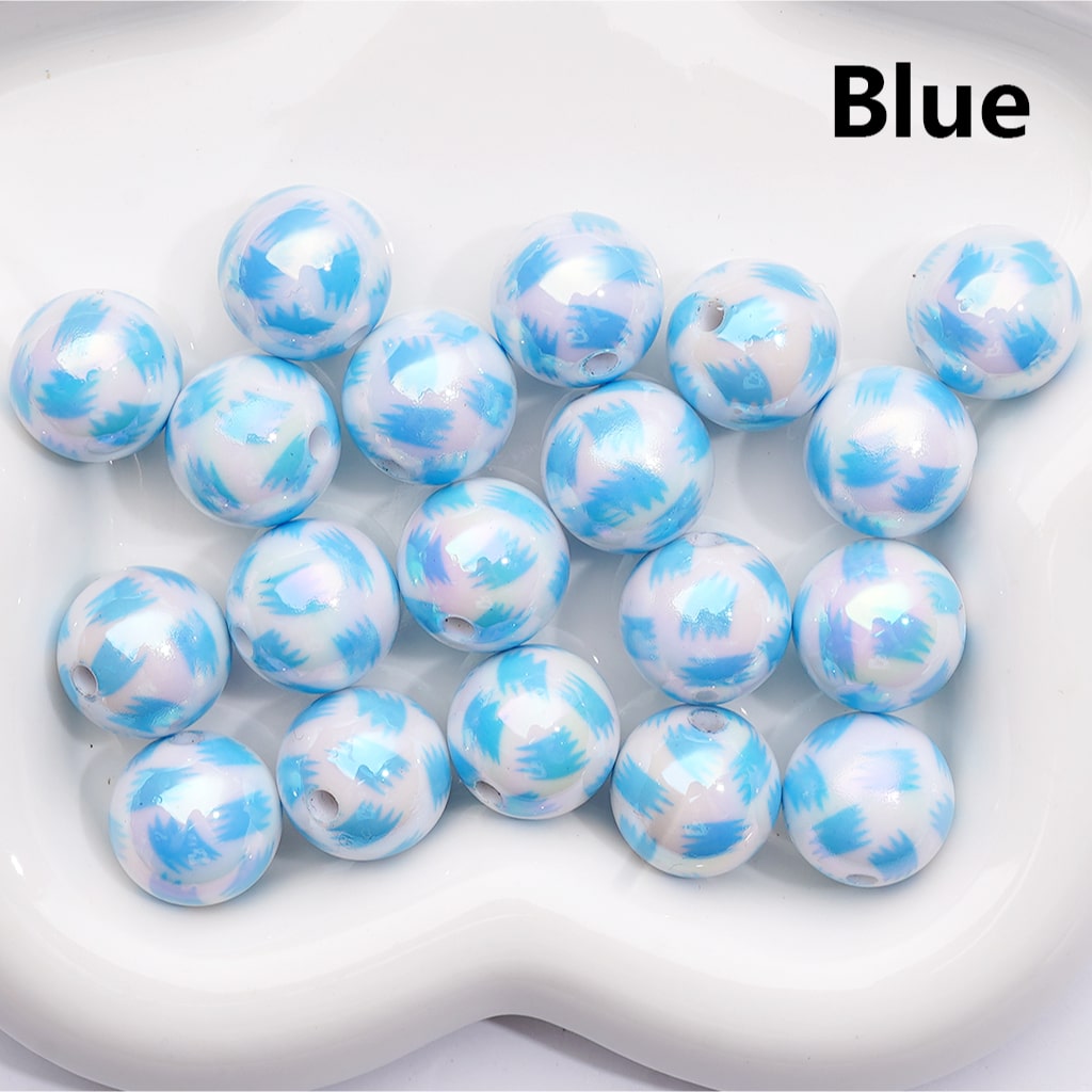 Acrylic Beads UV Coating Abstract Pen Brush Prints Multi-Color, Round 16MM (Single Color is available for 200pcs(Whole Bag))