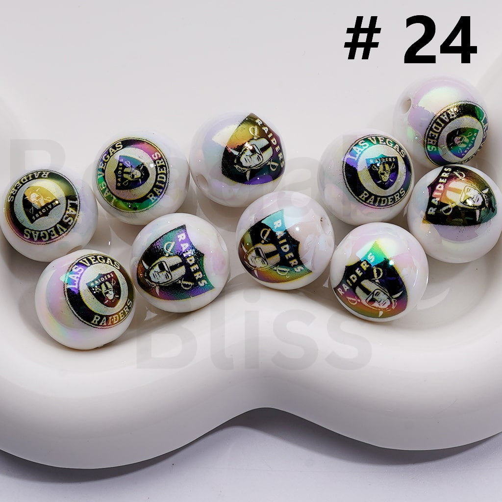 UV Coating USA American Football Teams NF Round Acrylic Beads, 16MM, Random Mix Teams and Single Team are Both Available to Choose