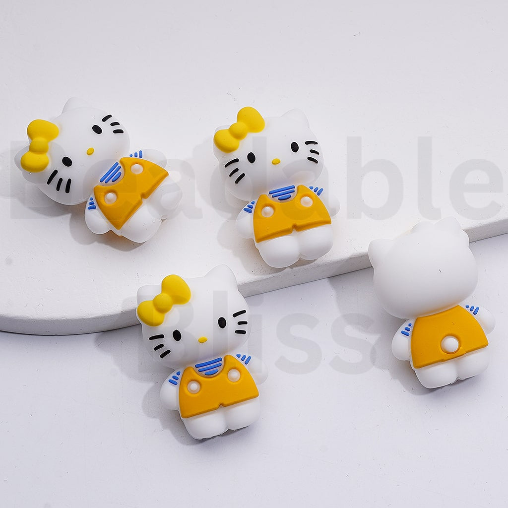 3D Cute Hell Kitt with Bowknots Silicone Focal Beads