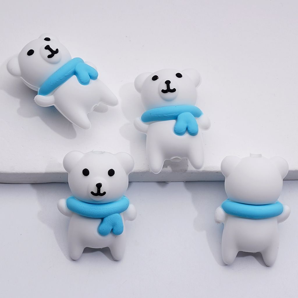 3D Cute Polar Bear in Blue Scarf Silicone Focal Beads