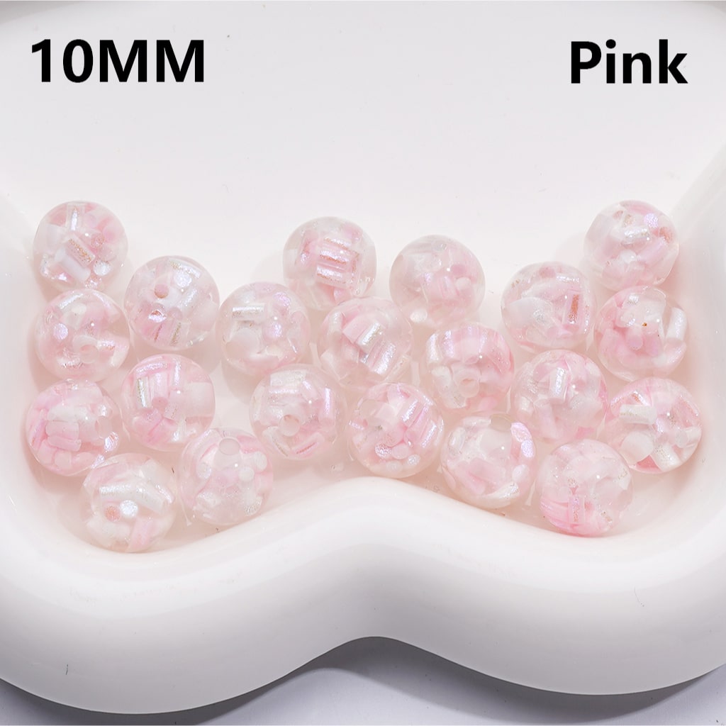 Acrylic Beads Mini Colorful Shiny Candy Sticks Inside Clear 10MM (Single Color is available for 300pcs(Whole Bag))