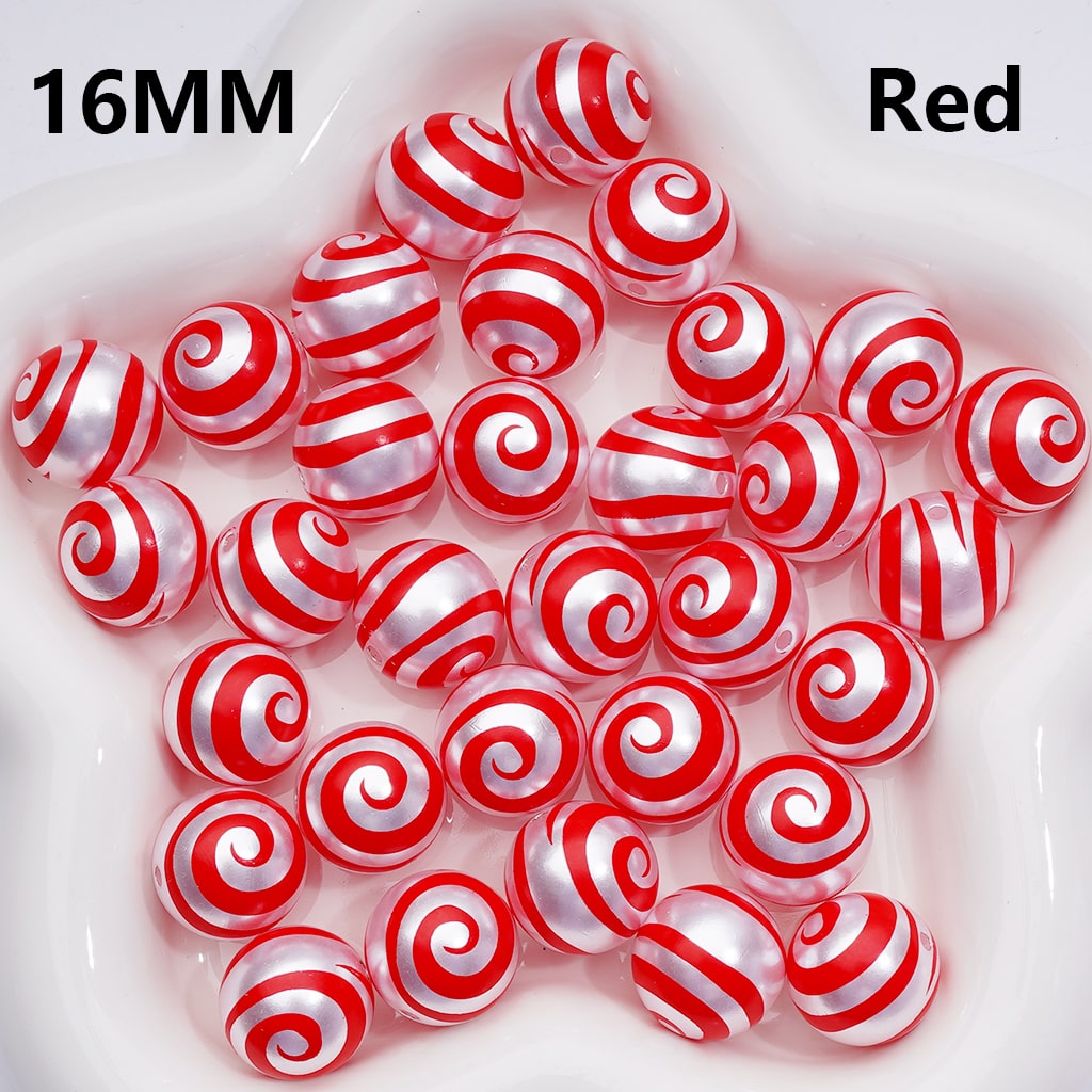 Multi-Color Lolipop Swirl Stripes Shiny Round Pearl Acrylic Beads, 16MM