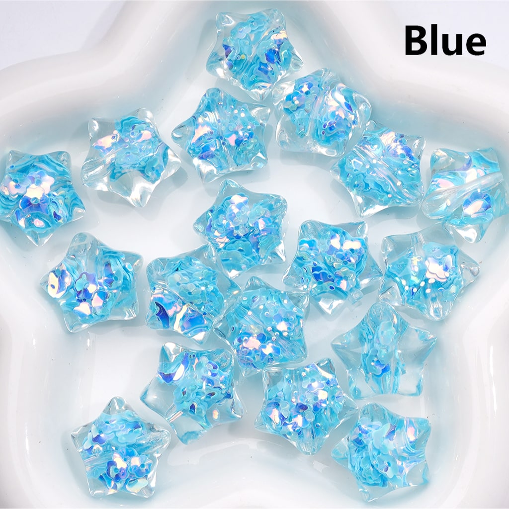 Star Acrylic Beads Mini Colorful Flowers Flakes Inside Clear 22MM (Single Color is available for 200pcs(Whole Bag))