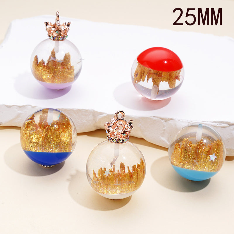Large Bling Bling Clear Acrylic Round Ball with Half-Through Hole Gold White Cloud Inside for Pendant, 25MM