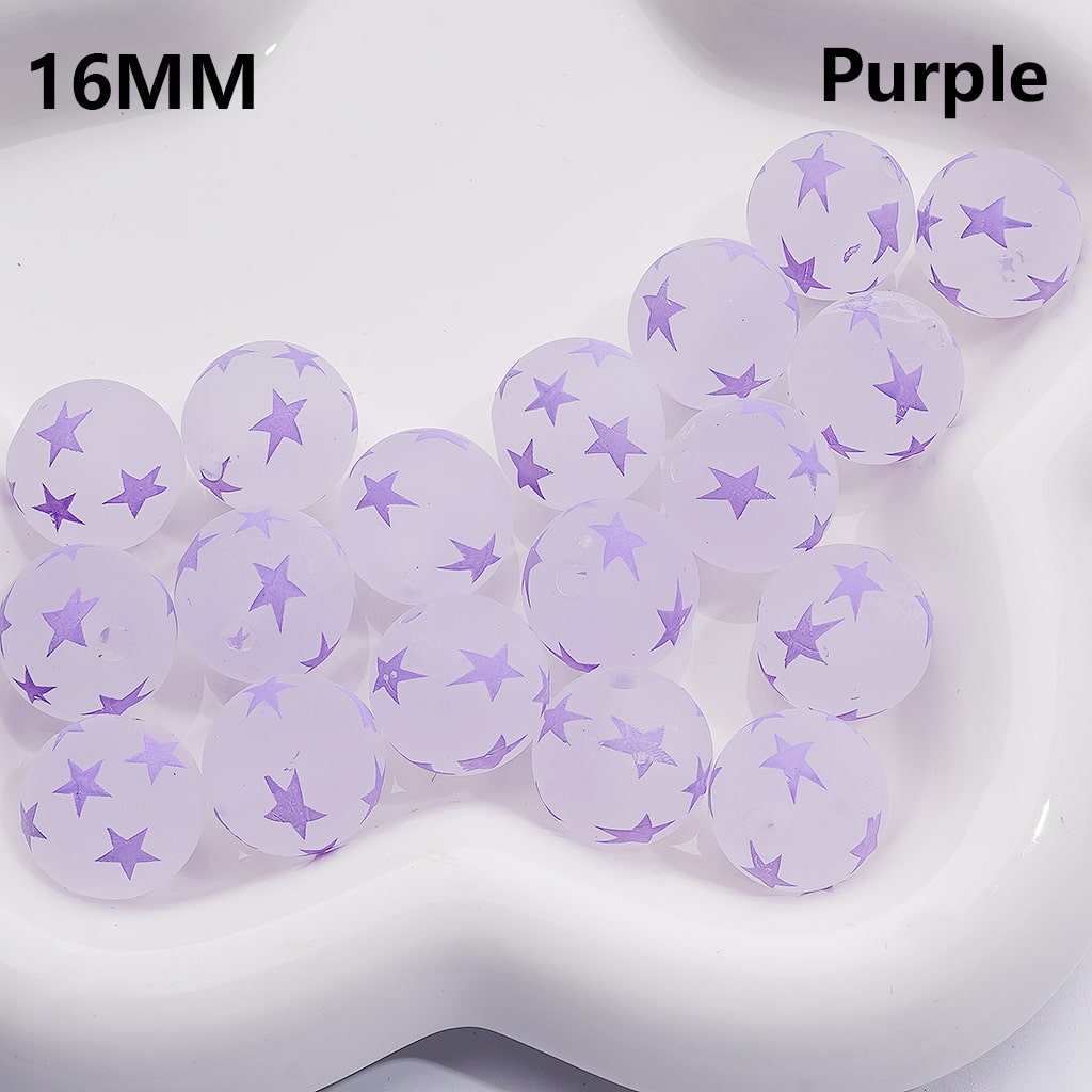 Frosted Multi-Color Stars Prints Round Acrylic Beads, 16MM ( The Single Color is only available for 200pcs (whole bag))