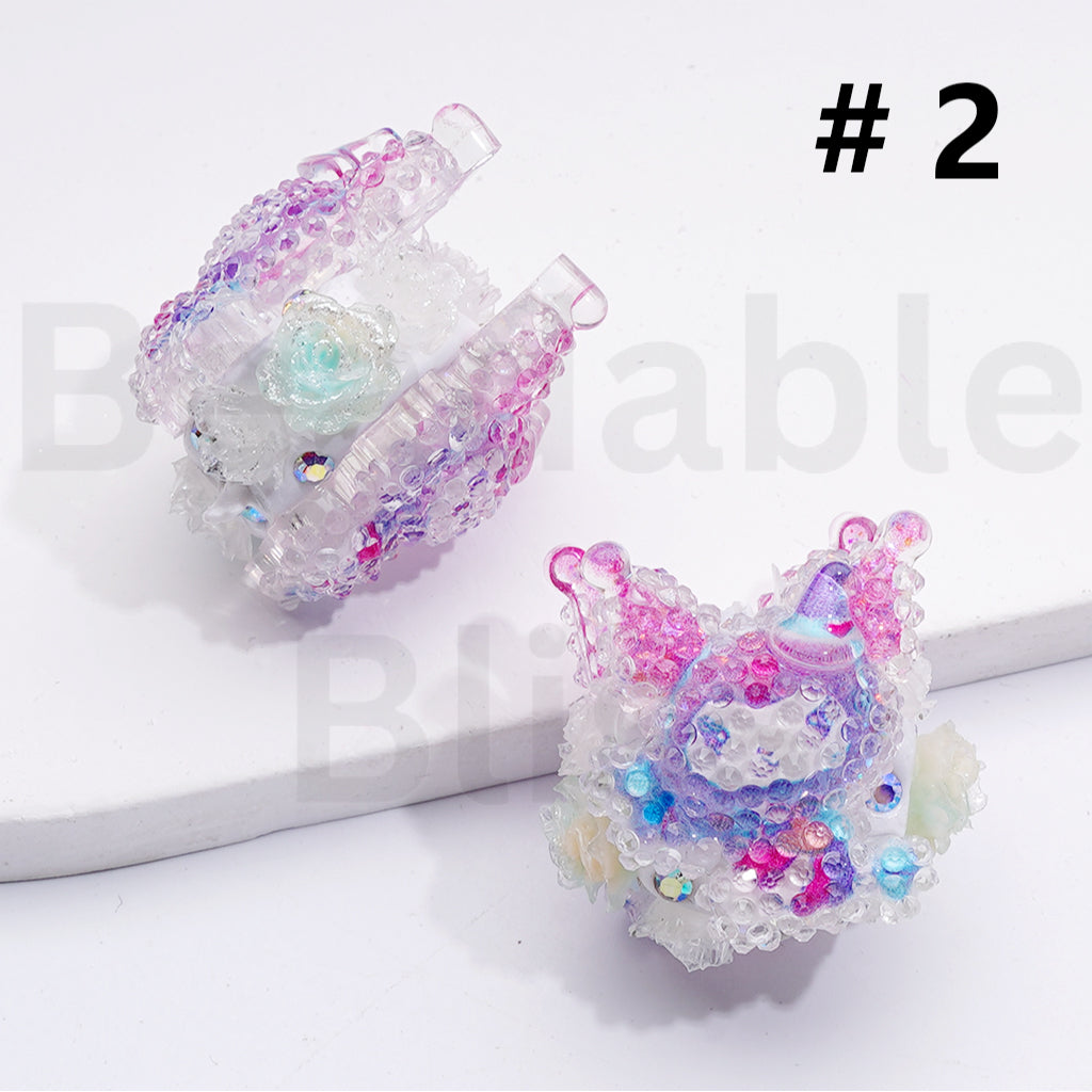 Luminous Cute Kurom Hello Kitt Pochacc Mushroom Shiny Glitter Flowers AB Rhinestones Clay Beads