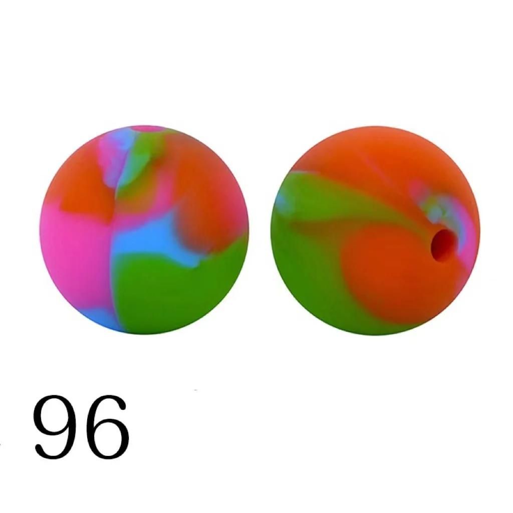 Multicolor Printed Silicone Beads with Swirls, Abstract Marble Pattern, 15mm