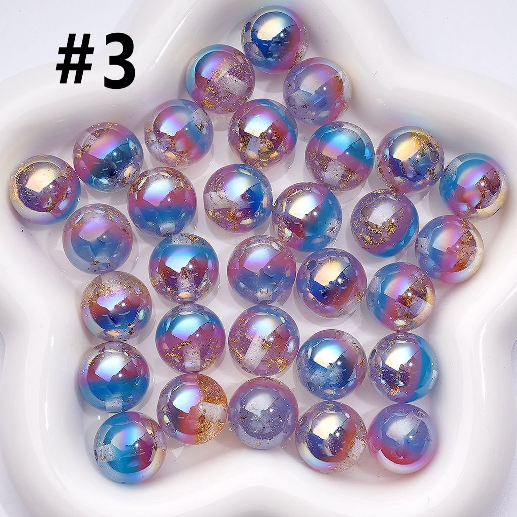 UV Coating Luminous Gold Foil Paper Inside Colorful Round Acrylic Beads, 16MM