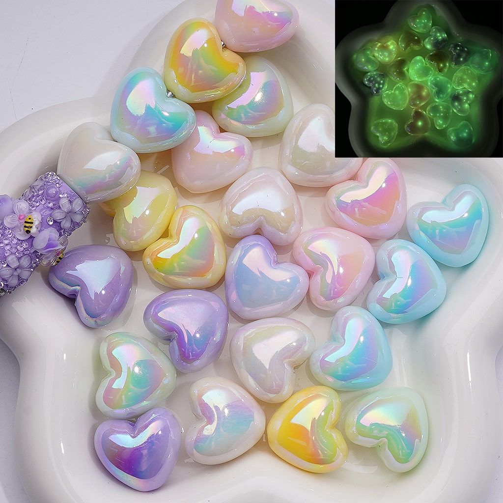UV Coating Luminous Hearts Acrylic Beads, 22*19MM (Single Color is available for 200pcs(Whole bag))