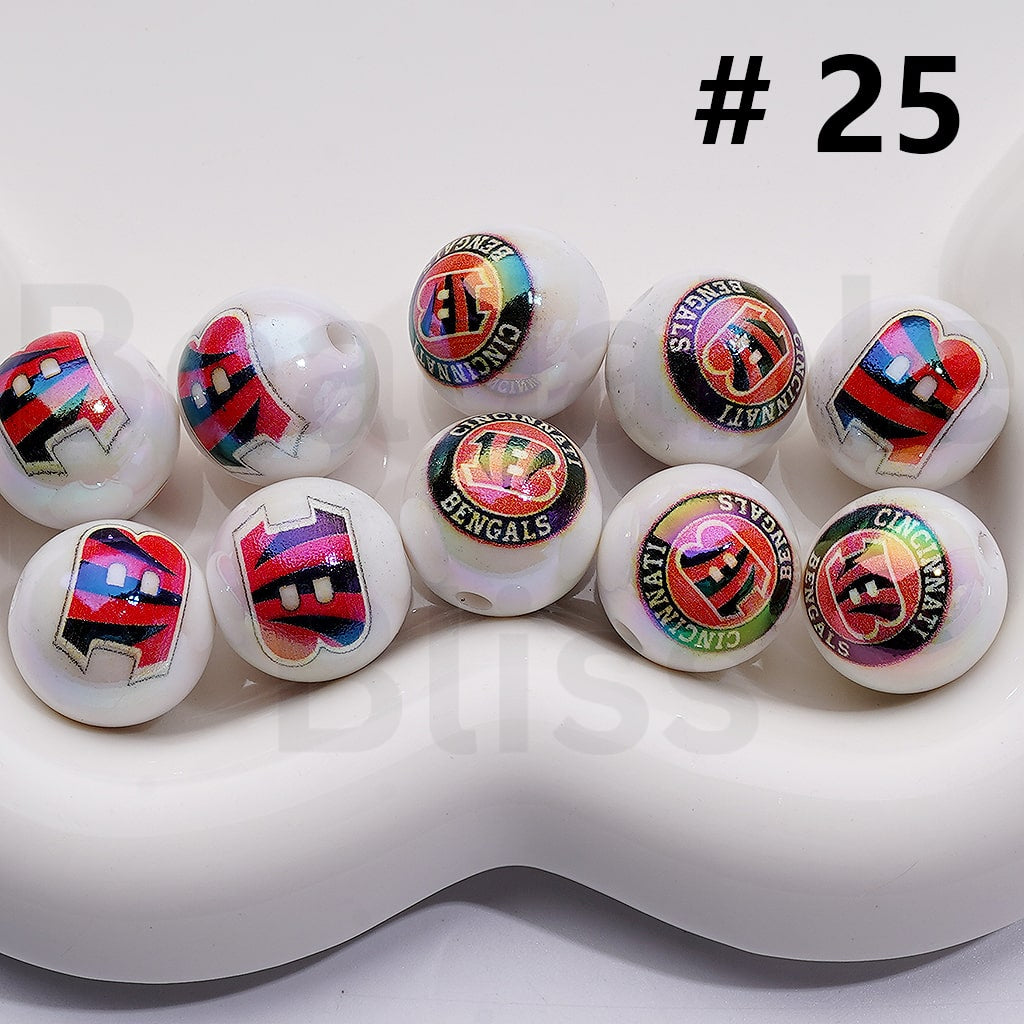 UV Coating USA American Football Teams NF Round Acrylic Beads, 16MM, Random Mix Teams and Single Team are Both Available to Choose