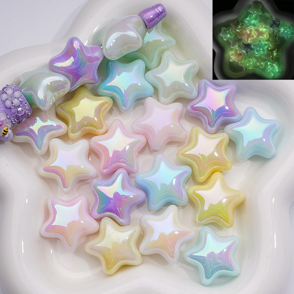 UV Coating Luminous Cute Five-pointed Star Acrylic Beads, 23MM (Single Color is available for 200pcs(Whole bag))