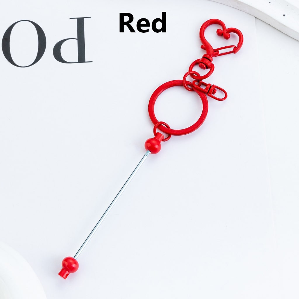 DIY Beadable Metal Keychain with Bar and Heart Shape Clasp in Solid Color, 154MM