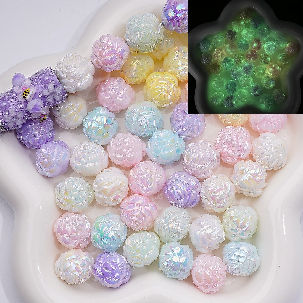 UV Coating Luminous Cute Rose Flower Acrylic Bead, 16MM (Single Color is available for 200pcs(Whole bag))