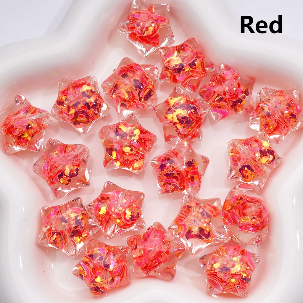 Star Acrylic Beads Mini Colorful Flowers Flakes Inside Clear 22MM (Single Color is available for 200pcs(Whole Bag))