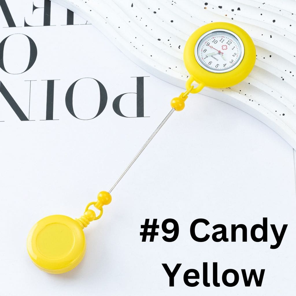 Creative Luminous Beaded Retractable Back Badge Holder Reels with Keychain Bar & Mini Round Chest Pocket Clock Watch for Nurse Doctor Student , 178MM, Battery Included, Only be Shipped by Standard Shipping, Important: Please Read the Description