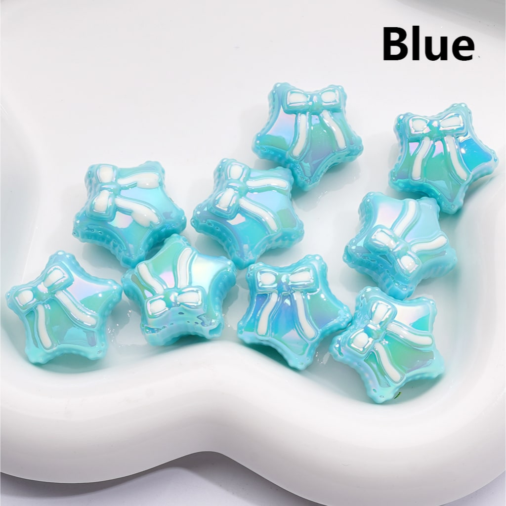 Acrylic Beads UV Coating Shiny Five-Pointed Star with Bowknots, Multi-Color, 20MM (Single Color is available for 200pcs(Whole Bag))