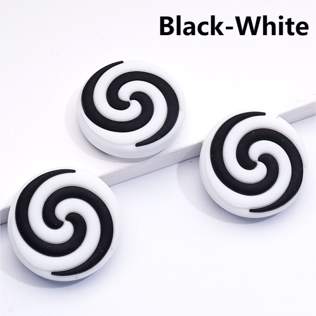 Multi-Color Swirls Stripes Lollipop Candy Round Flat Silicone Focal Beads
