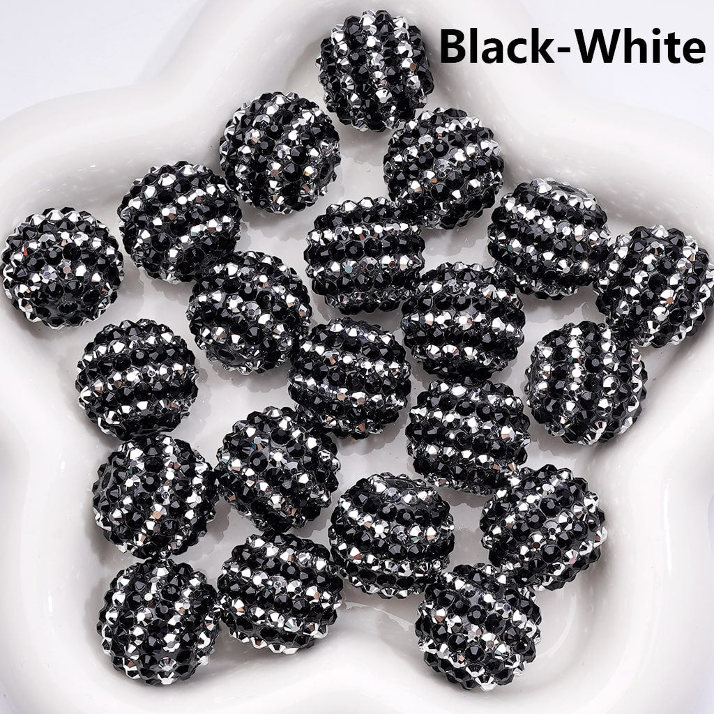 Double Color Shiny Rhinestones Stripes Round Acrylic Beads, 20MM